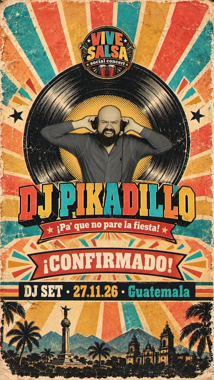 Afiche: DJ Pikadillo, ¡pa' que no pare la fiesta! ¡Confirmado! DJ set el 27.11.26 en Guatemala